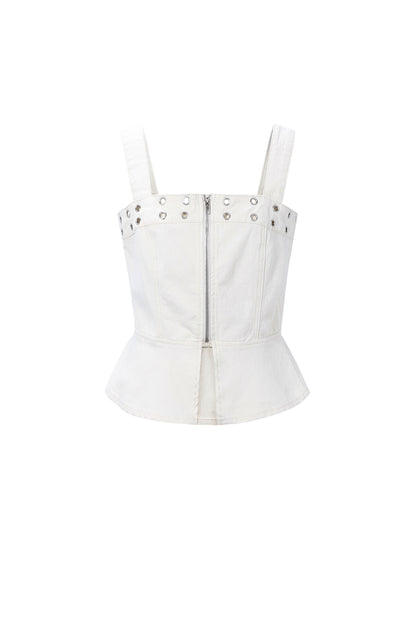 Eyelet Statement Denim Top