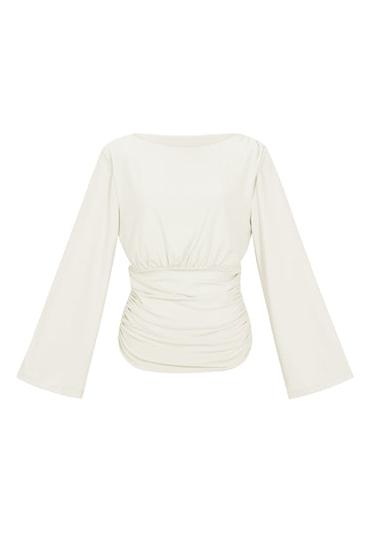 Woven Polyester Fiber Women's Long Sleeve Top Elegant Solid Color Fall/Winter